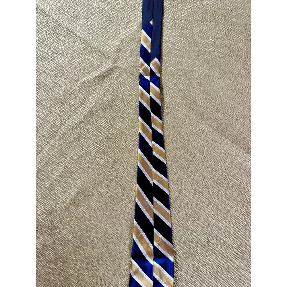 Tommy Hilfiger Men’s Tie NWT Navy Gold White Striped Necktie 57” Classic